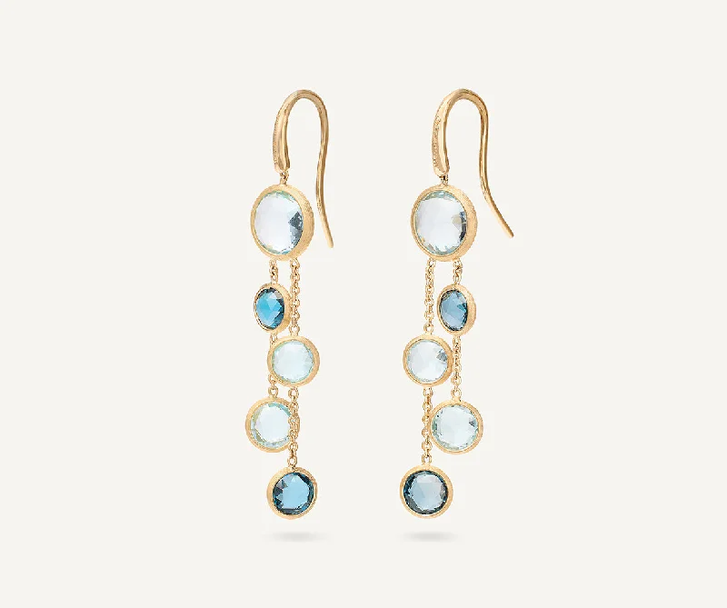 18K Yellow Gold Mixed Topaz 2-Strand Earrings