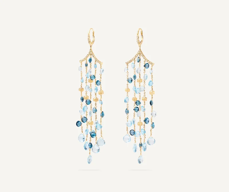 18K Yellow Gold Mixed Topaz Five-Strand Chandelier Earrings