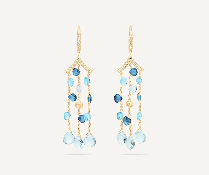 18K Yellow Gold Mixed Topaz Three-Strand Chandelier Earrings