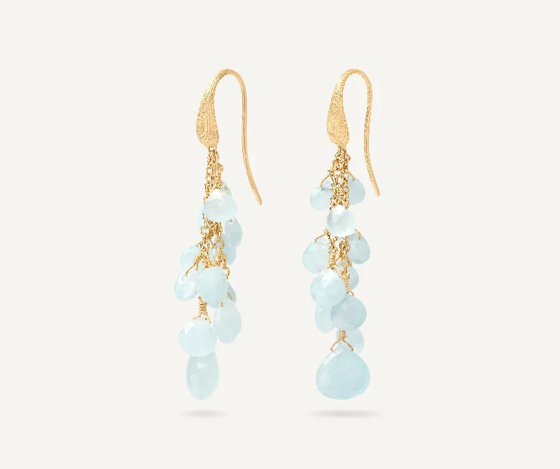 18K Yellow Gold Multi-Strand Aquamarine Earrings