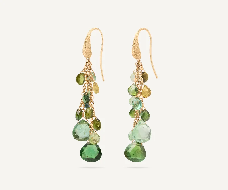 18K Yellow Gold Multi-Strand Green Tourmaline Earrings