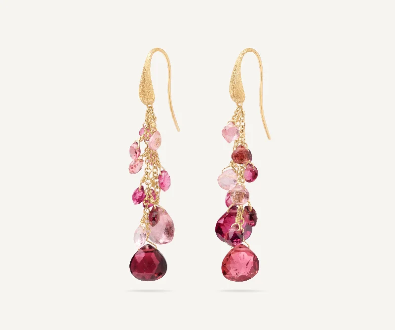 18K Yellow Gold Multi-Strand Pink Tourmalines Earrings