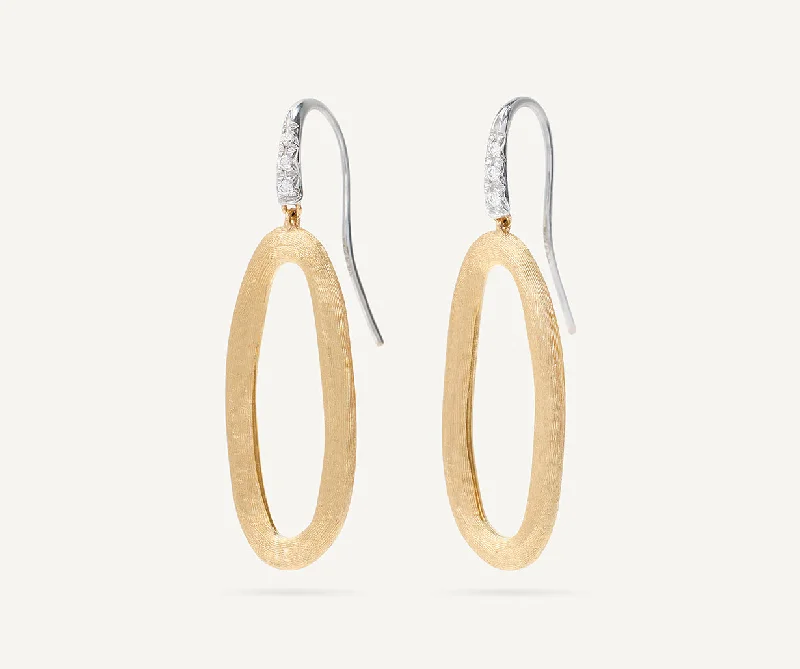 18K Yellow Gold Oval Link Diamond Hook Earrings