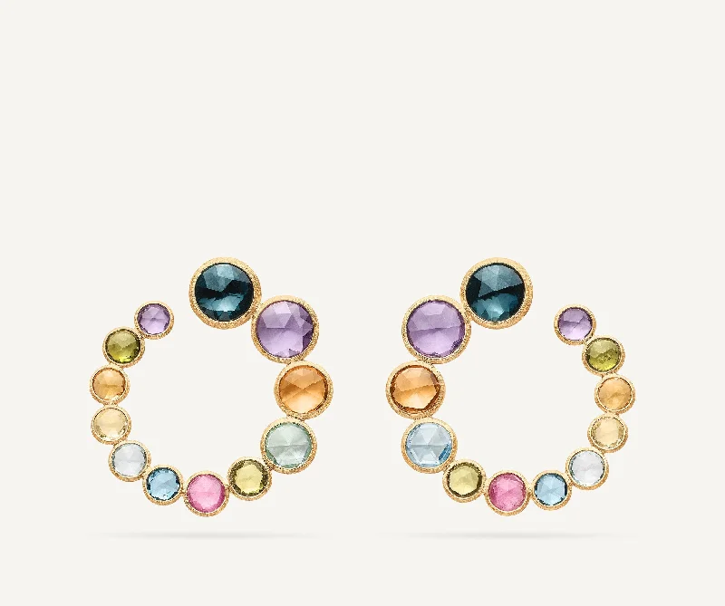 18K Yellow Gold Statement Gemstone Wrap Hoops