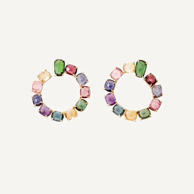 18K Yellow Gold Statement Gemstone Small Wrap Hoops