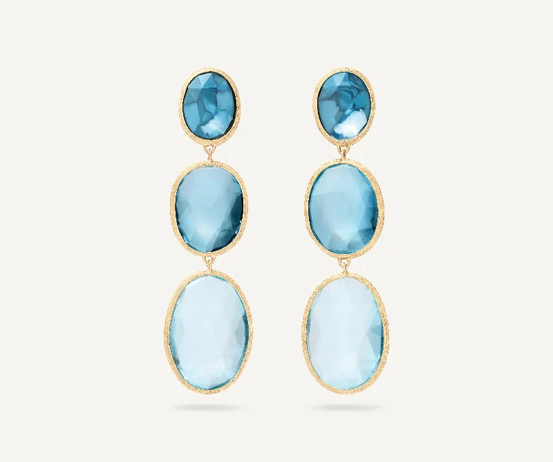 18K Yellow Gold Three-Stone Mixed Topaz Earrings