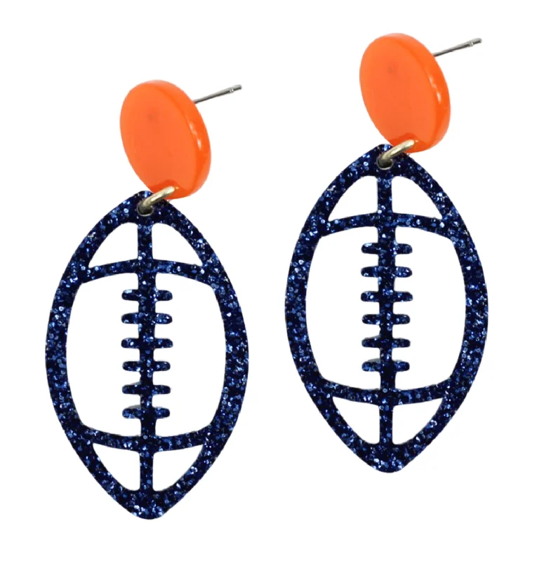 Acrylic Football Earring - Navy Glitter