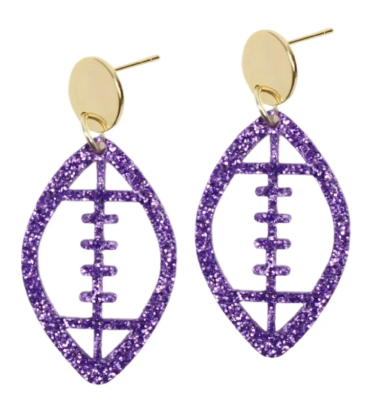 Acrylic Football Earring - Purple Glitter