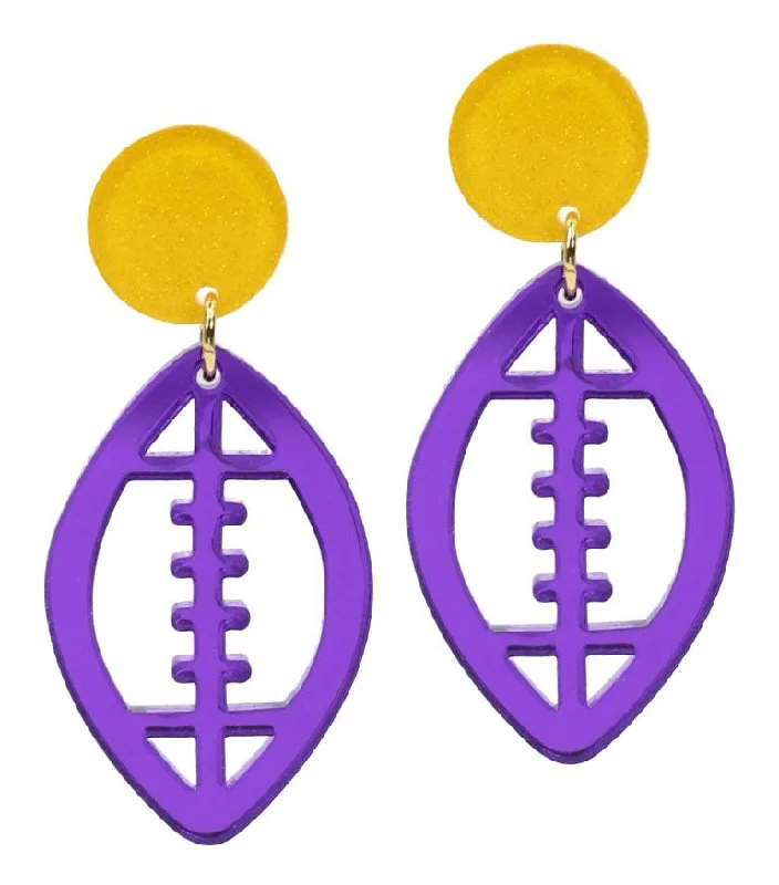 Acrylic Football Earring - Purple Mirrored