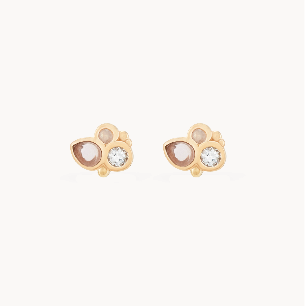 air element stud earring - 14k yellow gold, natural gemstones