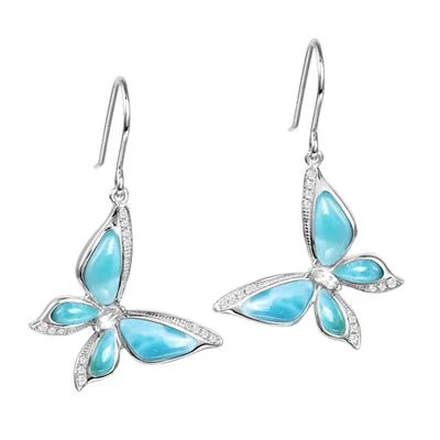 Alamea Larimar Butterfly Earrings in Sterling Silver with Cubic Zirconia