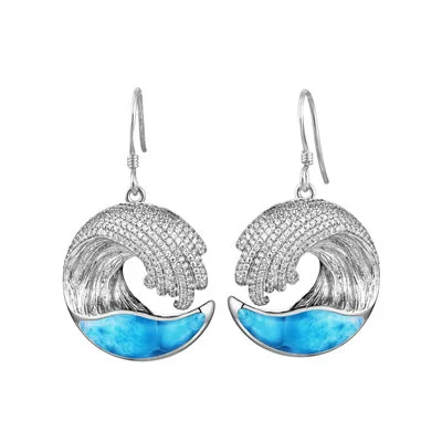 Alamea Larimar Wave Earrings in Sterling Silve with Cubic Zirconia