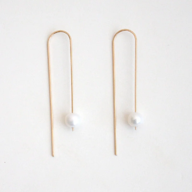 Long Arc Threader Earrings with Large Pearl