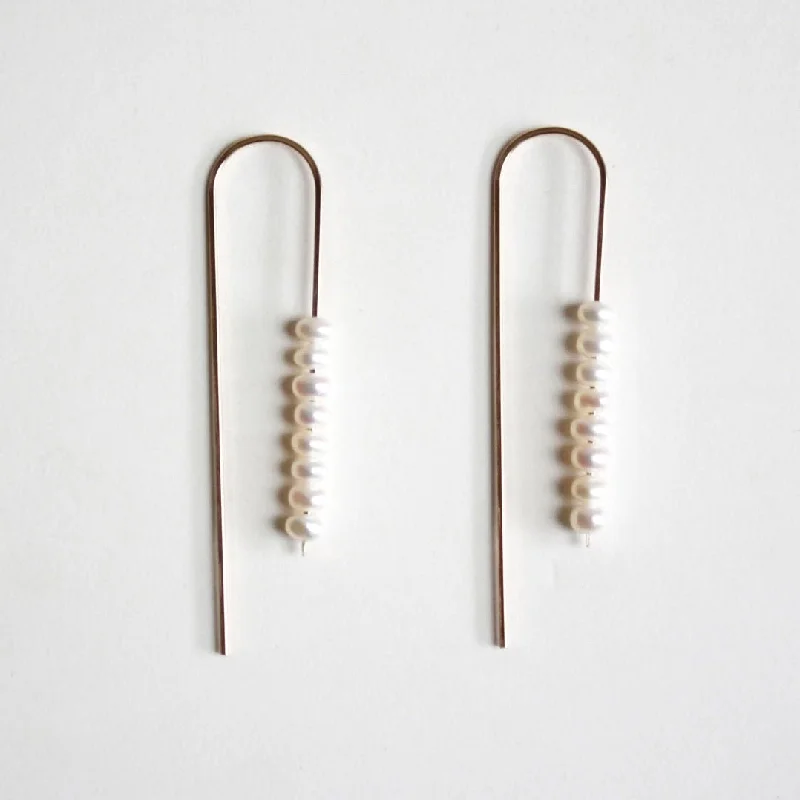 Long Arc Threader Earrings with Multiple Small Pearls