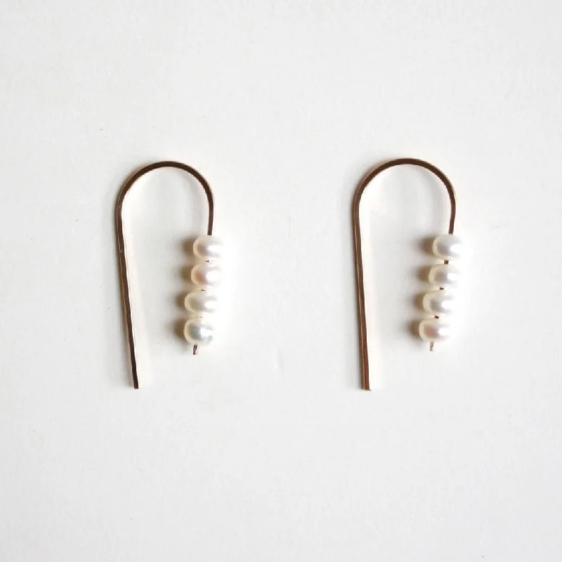 Short Arc Threader Earrings with Multiple Small Pearls