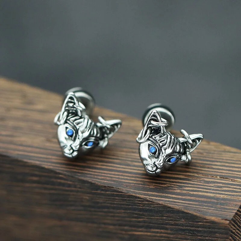 Blue Eye Cat Stainless Steel Stud Earring