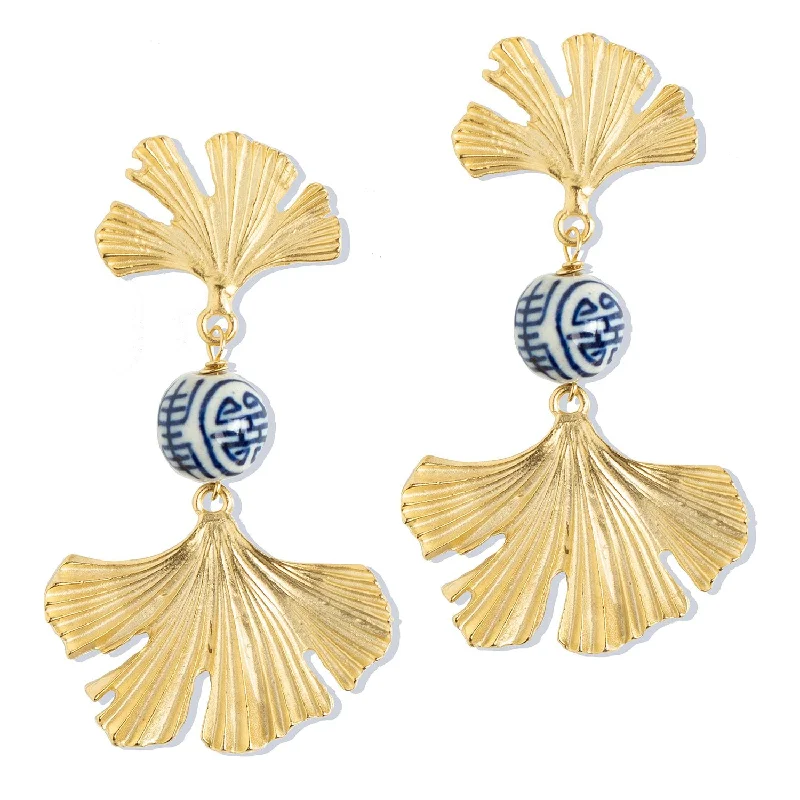 Blue & White Ginkgo Earrings