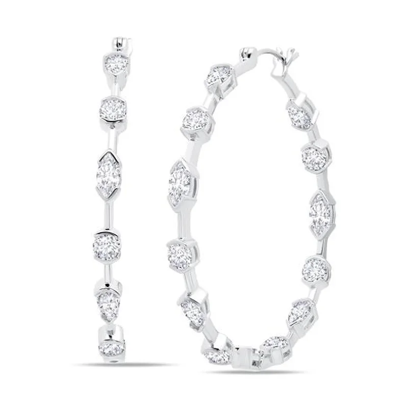 Crislu Cubic Zirconia Hoop Earrings in Sterling Silver with Platinum Finish