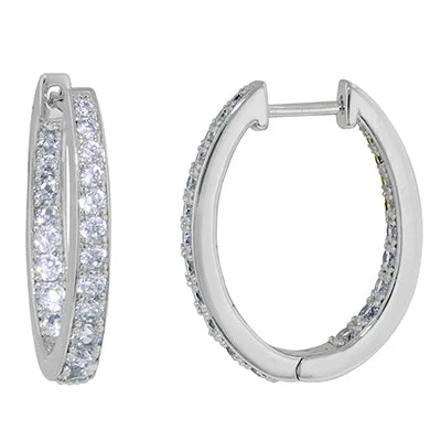 Crislu Cubic Zirconia Inside Out Hoop Earrings in Sterling Silver with Platinum Finish