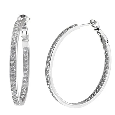 Crislu Cubic Zirconia Inside Out Hoop Earrings in Sterling Silver with Platinum Finish