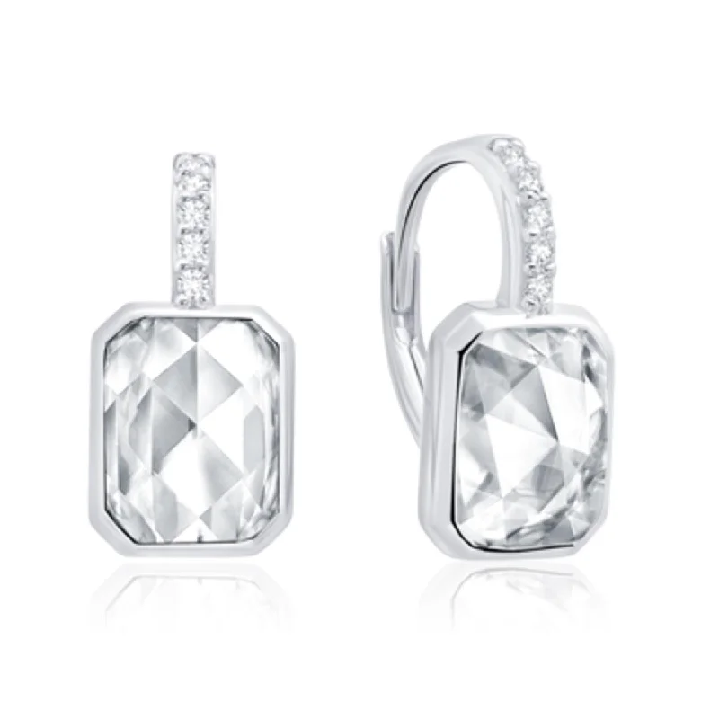 Crislu Cubic Zirconia Rose Cut Hexagon Earrings in Sterling Silver with Platinum Finish