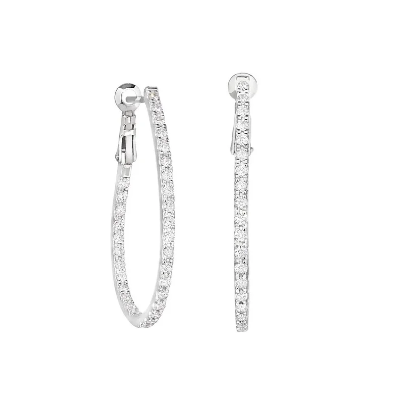 Cubic Zirconia Teardrop Hoop Earrings in Sterling Silver and Platinum Finish