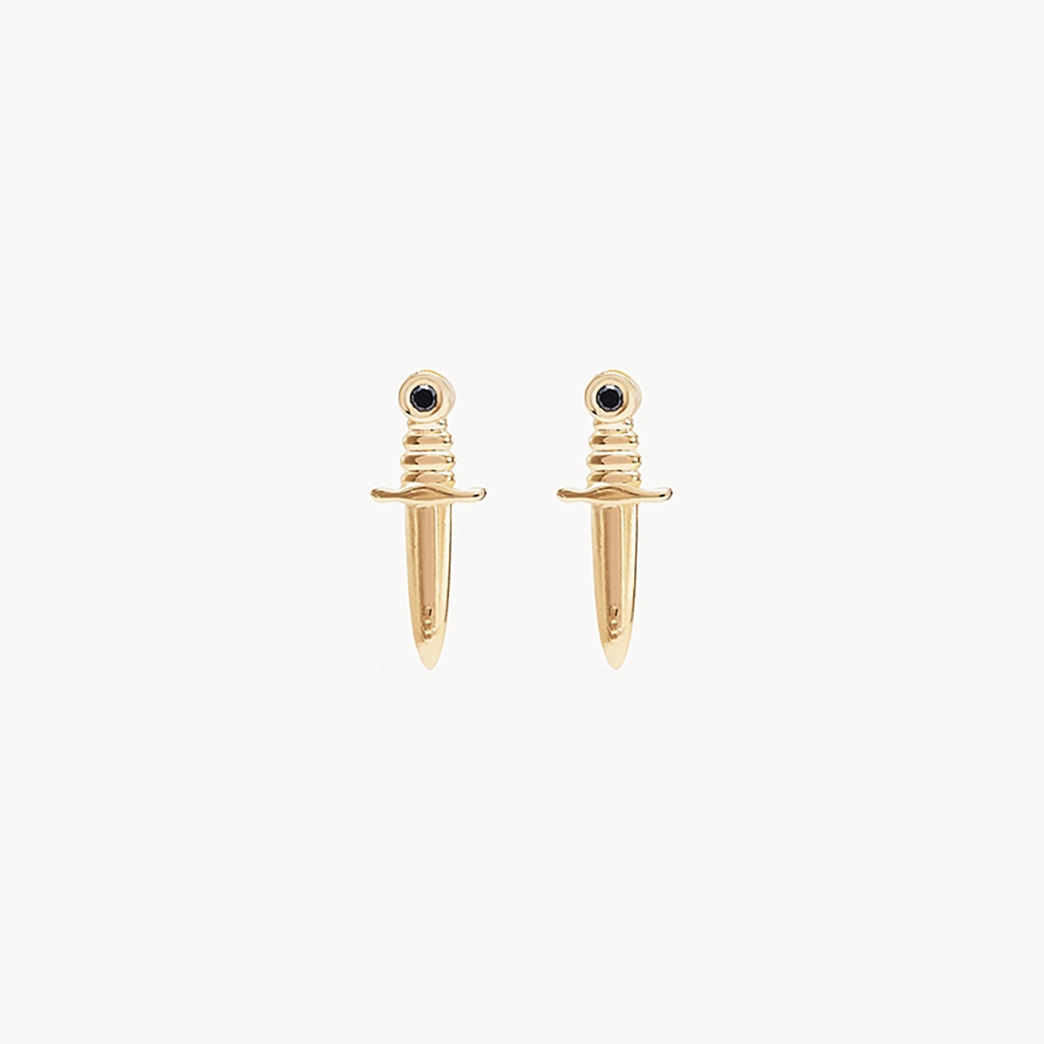 Dagger earring - 14k yellow gold, black diamond