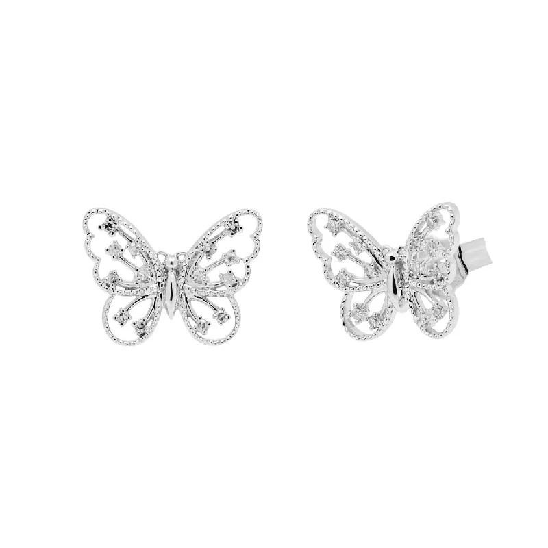 Diamond Butterfly Earrings in Sterling Silver (1/10ct tw)