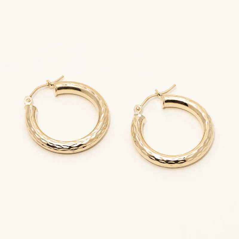 Diamond Cut Hoop Earrings in 14kt Yellow Gold