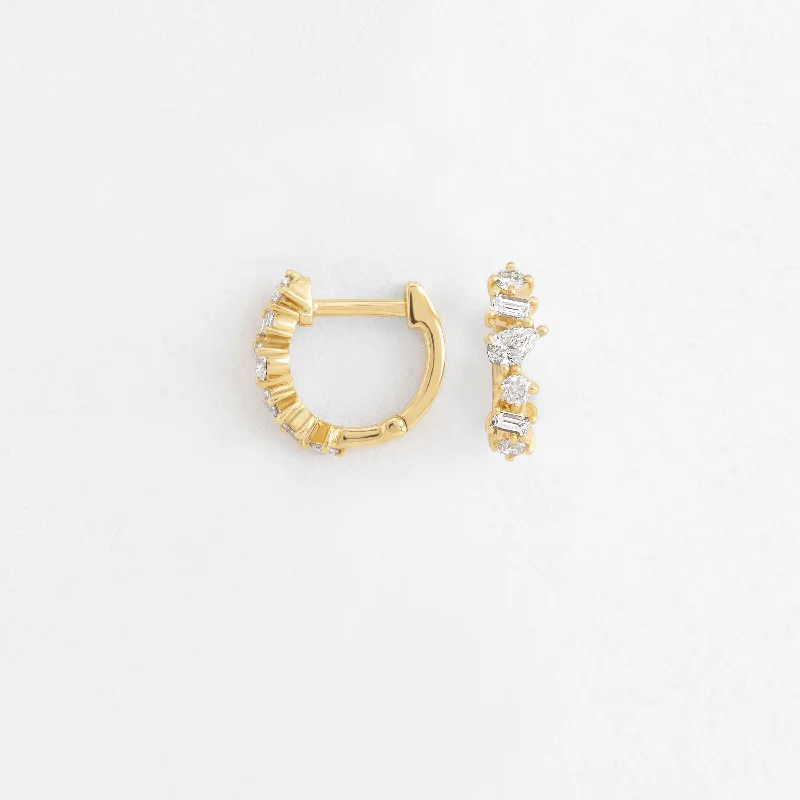 Diamond Multifaceted Mini Huggie Earrings - In Stock