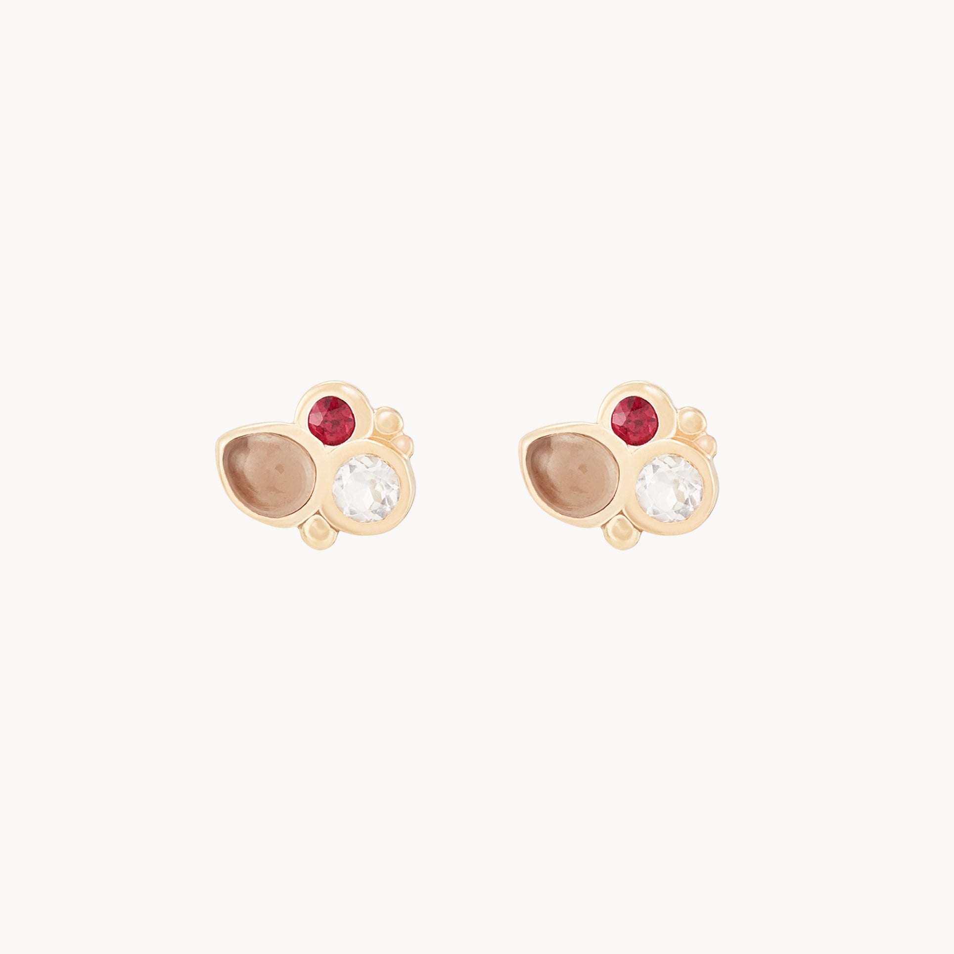 fire element stud earring - 14k yellow gold, natural gemstones