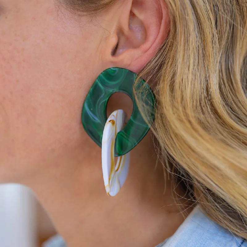 Emerald and Cream Large Resin Earrings