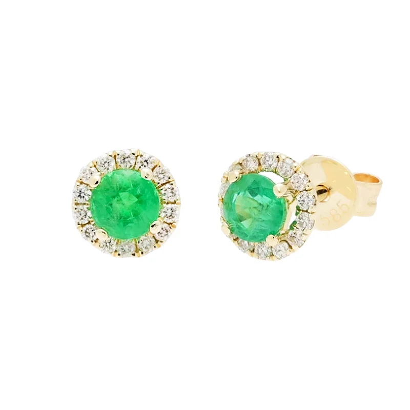 Emerald Halo Earrings in 14kt Yellow Gold with Diamonds (1/7ct tw)