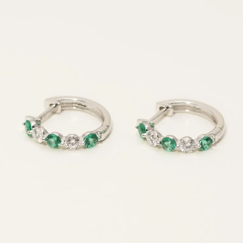 Emerald Hoop Earrings in 14kt White Gold with Diamonds (1/3ct tw)