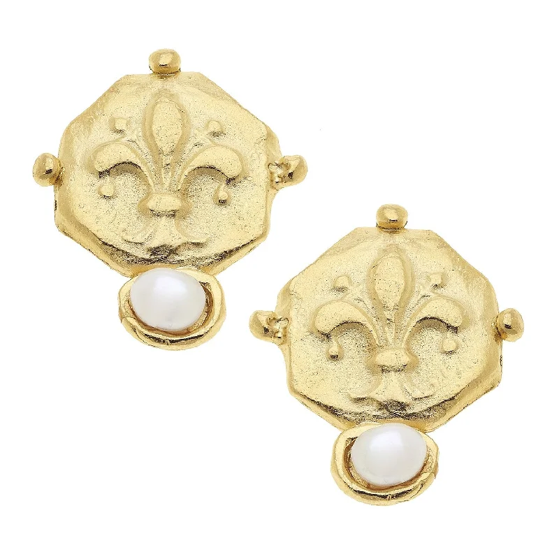 Fleur De Lis Pearl Studs