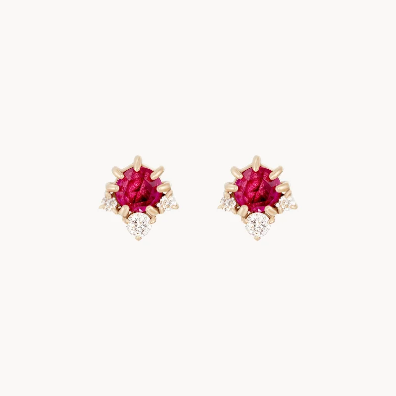 full moon glow diamond ruby earring - 14k yellow gold, ruby, diamonds