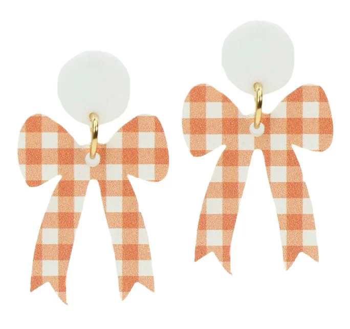 Gameday Bow Earring - Orange + White Checkered