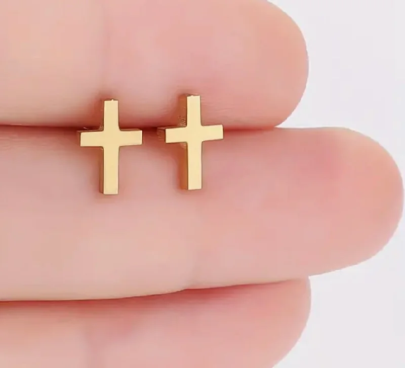 Gold Cross Studs