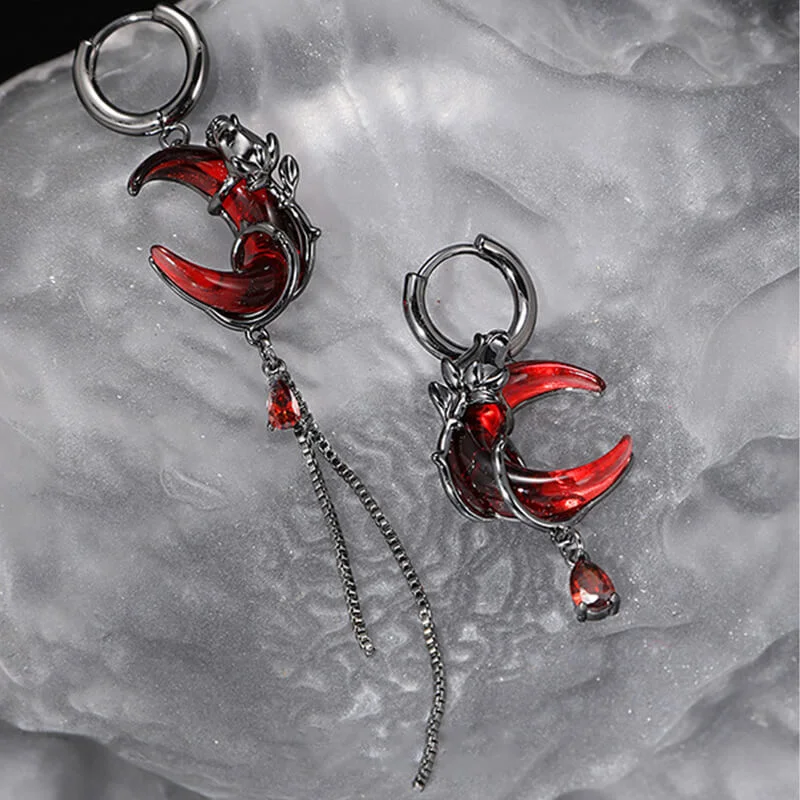 Gothic Red Moon Rose Alloy Earrings