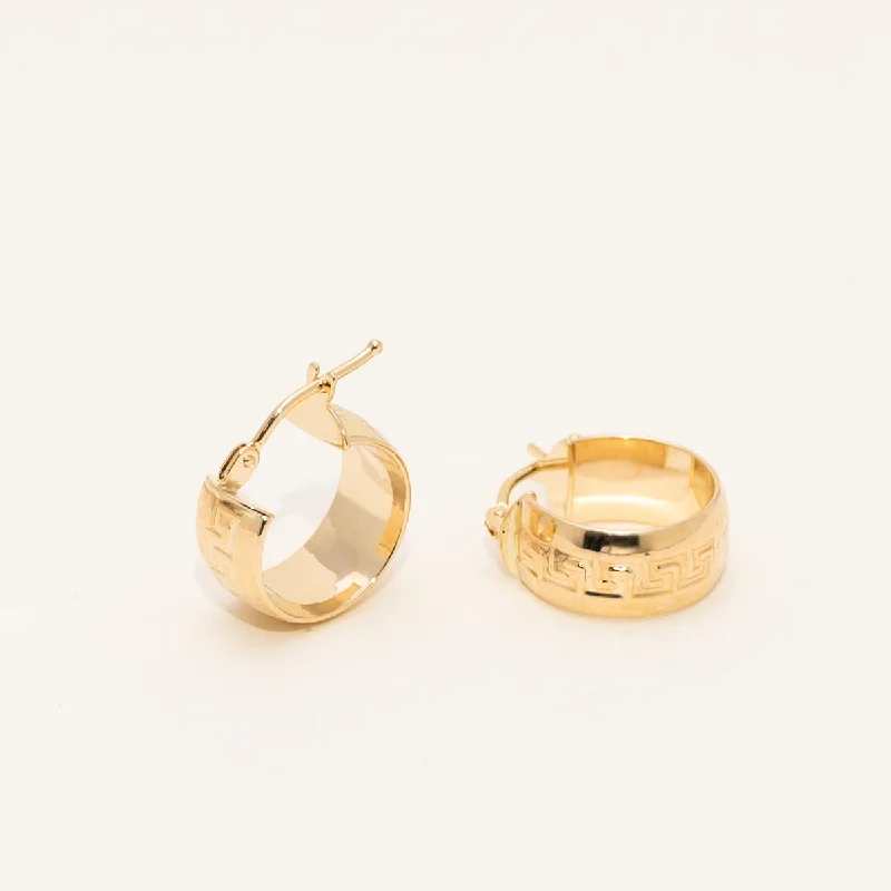 Greek Key Hoop Earrings in 14kt Yellow Gold