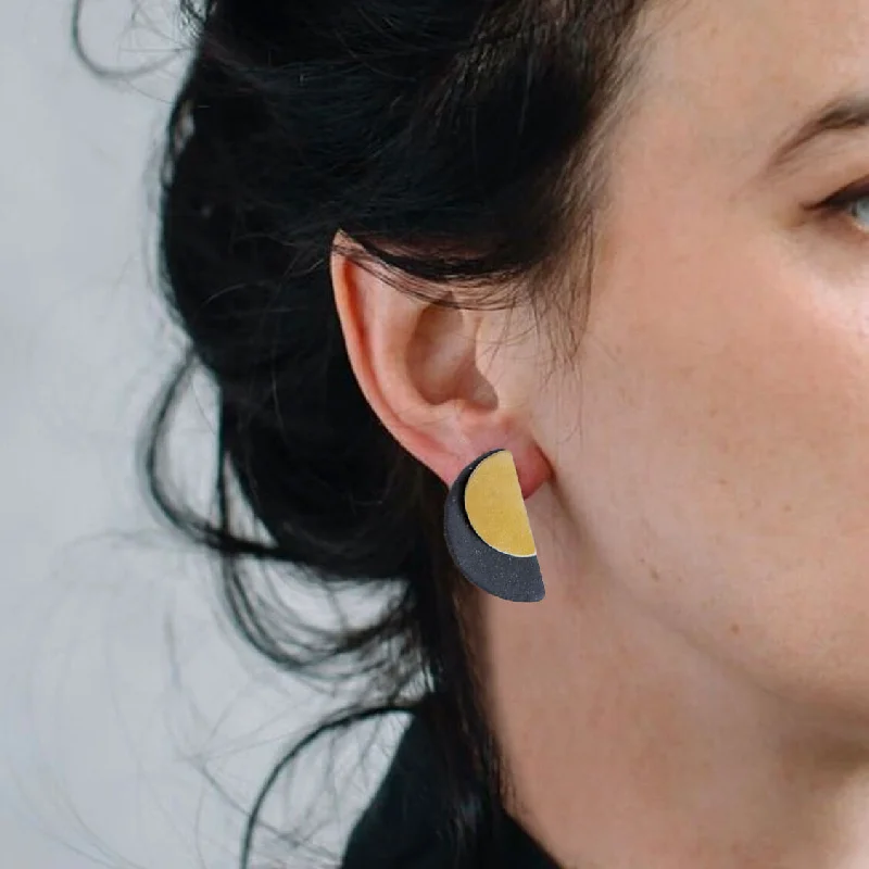 Half Moon 2-in-1 Earrings - Pottery + Brass