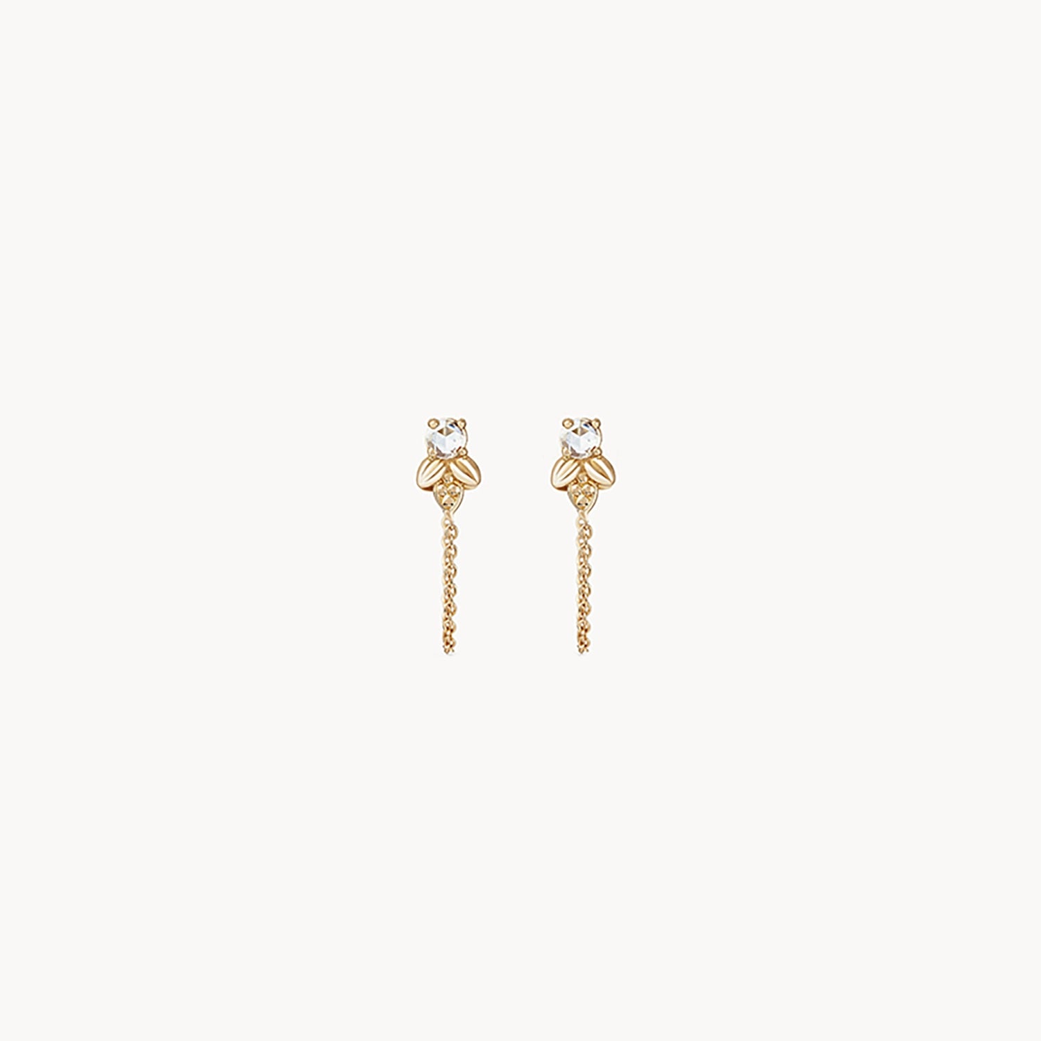 Honey bee chain earring - 14k yellow gold, white diamond