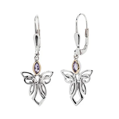 Keith Jack Guardian Angel Amethyst Earrings in Sterling Silver and 10kt Yellow Gold