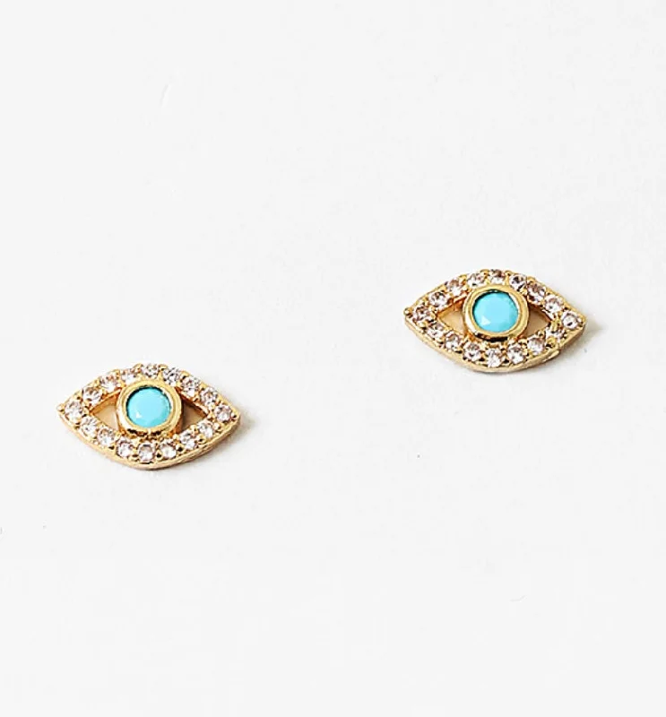 Lucky Evil Eye Turquoise And Quartz Studs