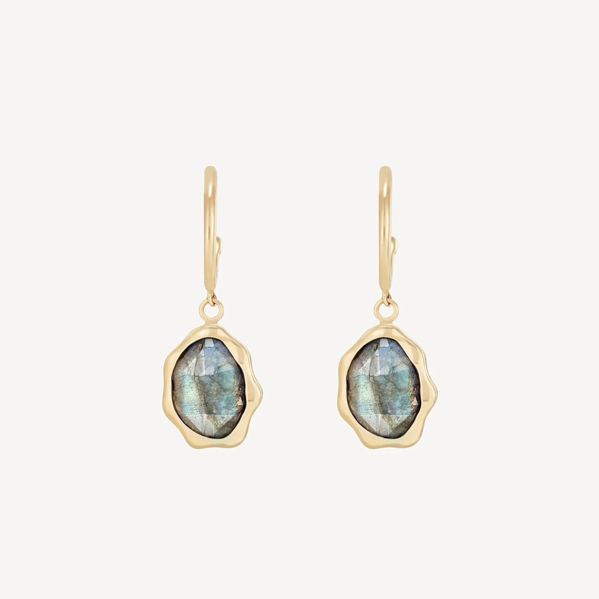 labradorite mood hoop earring - 14k yellow gold, labradorite