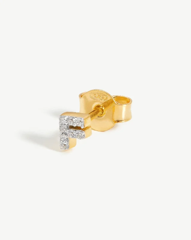 Pave Initial Single Stud Earring - Initial F | 18ct Gold Vermeil/Cubic Zirconia