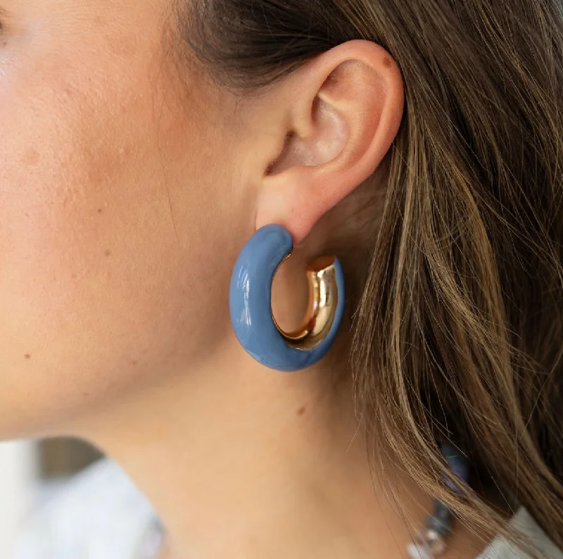 Periwinkle and Gold Hoops