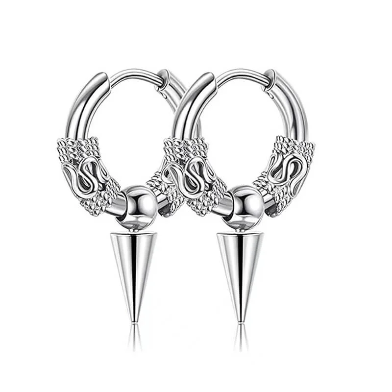 Punk Dragon Pattern Spike Stainless Steel Hoop Earrings