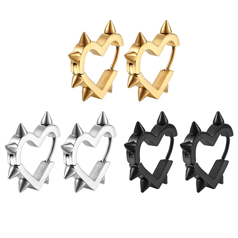 Punk Heart Shape Spike Stainless Steel Earrings