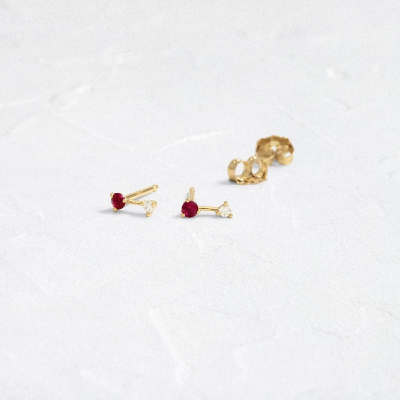 Ruby and Diamond Tinsel Two-Stone Studs - In Stock